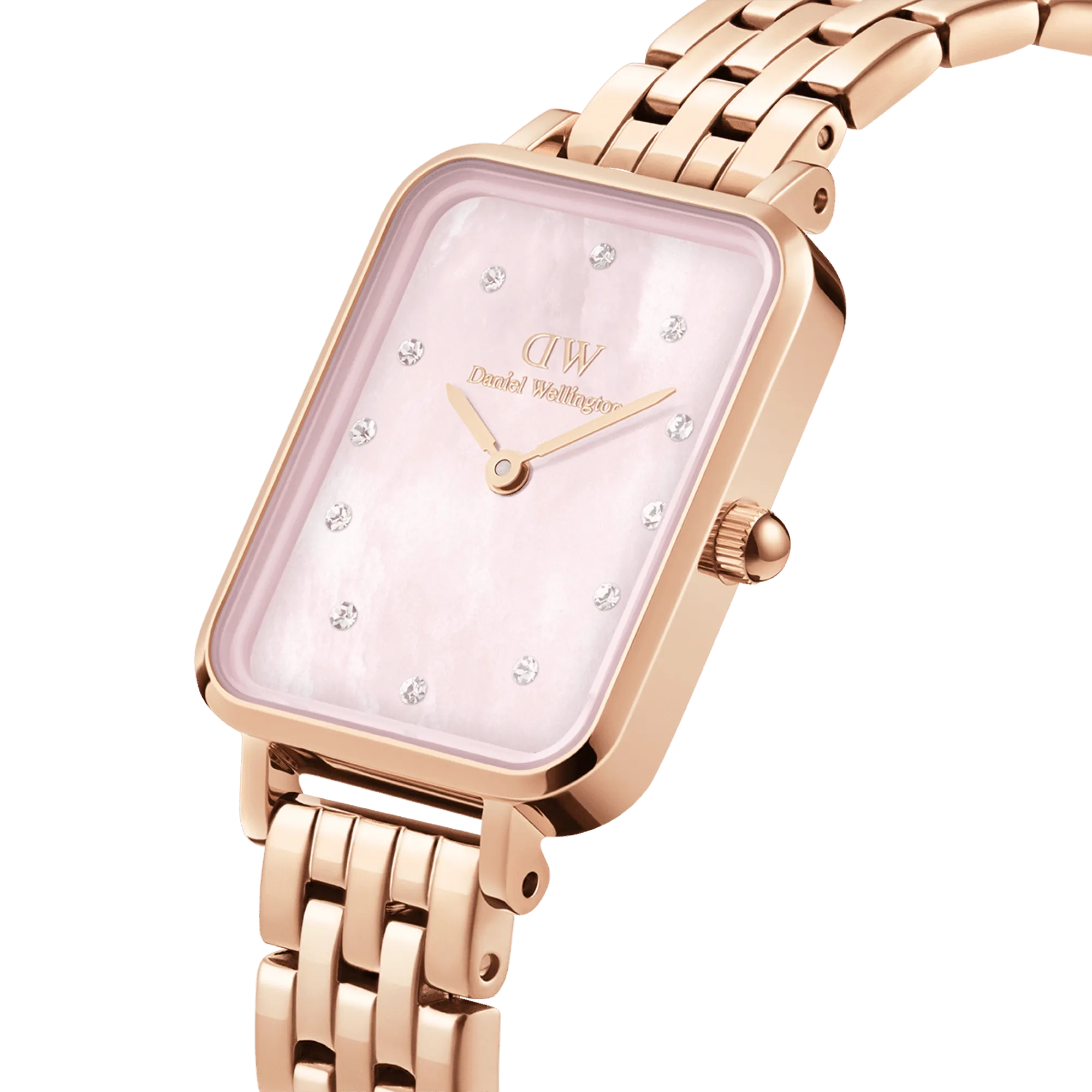 Daniel Wellington Quadro Lumine 20x26 5-Link Rose Gold & Mother of Pearl Pink Watch