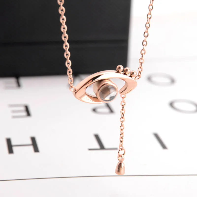 Demon Eye Projection Necklace Female 100 Languages I Love You Titanium Steel Necklace Douyin Net Red Clavicle Chain