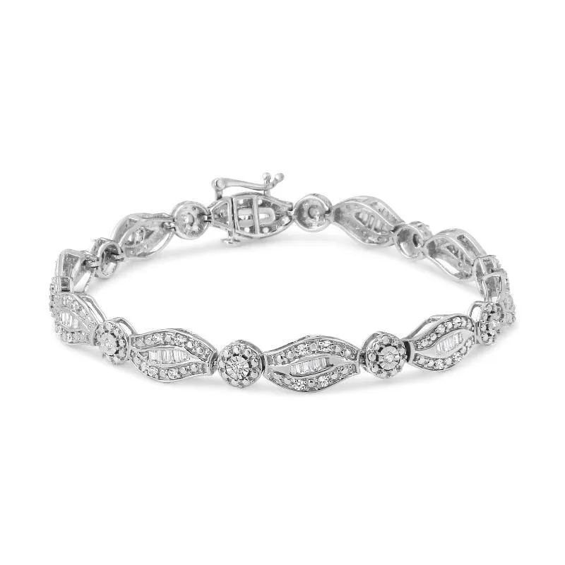 Diamond Double Leaf and Bezel Link Bracele