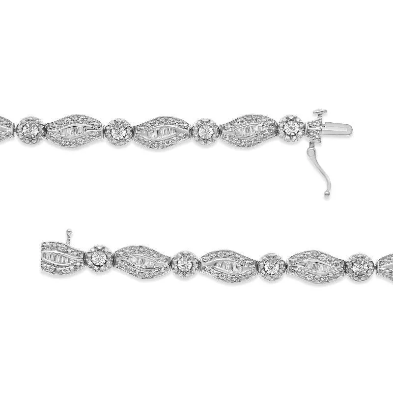 Diamond Double Leaf and Bezel Link Bracele