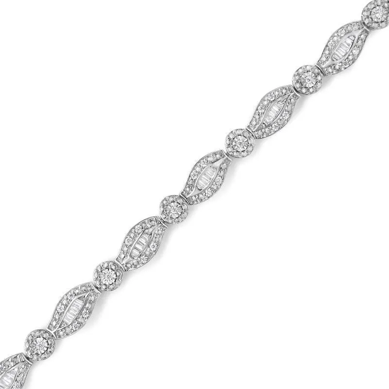 Diamond Double Leaf and Bezel Link Bracele