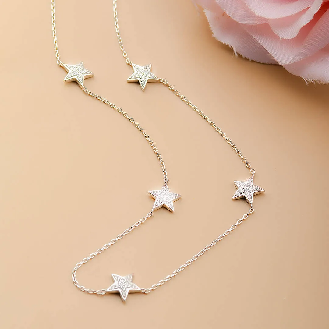 Diamonds Stars White Gold Necklace