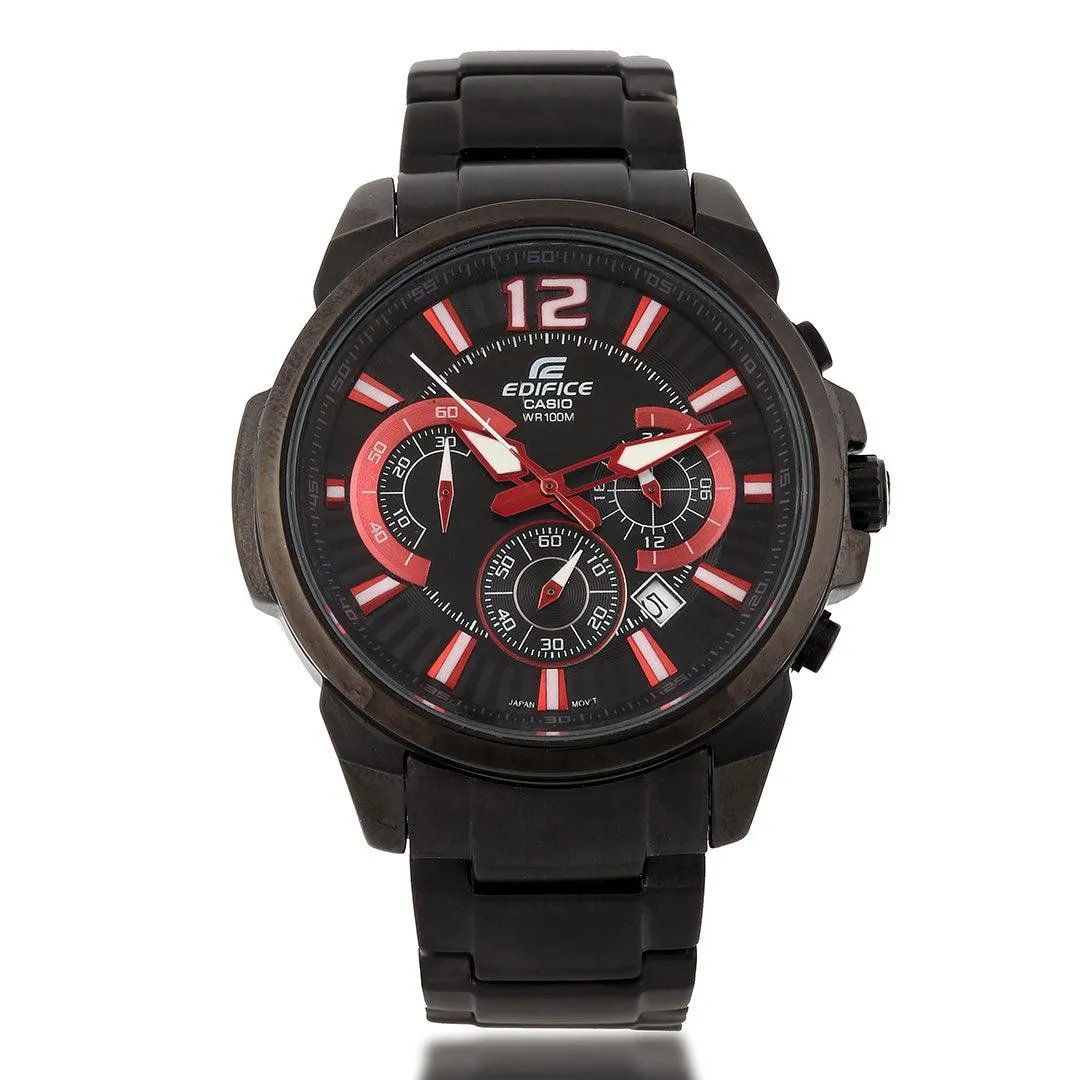 Edifice Casio Chronograph Black Stainless Steel Watch With Red Dial