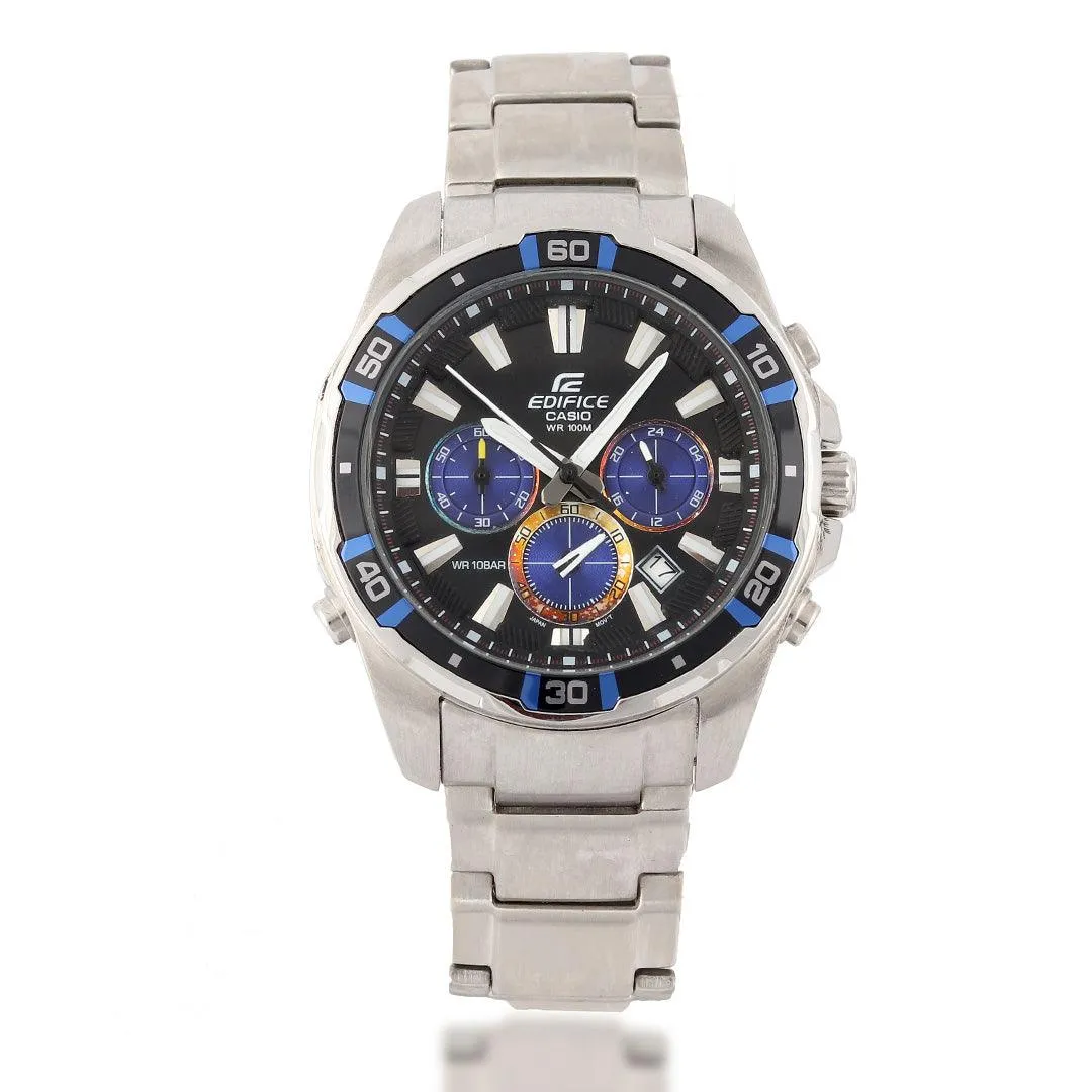 Edifice Casio Chronograph Stainless Steel Watch With Black And Blue Dial