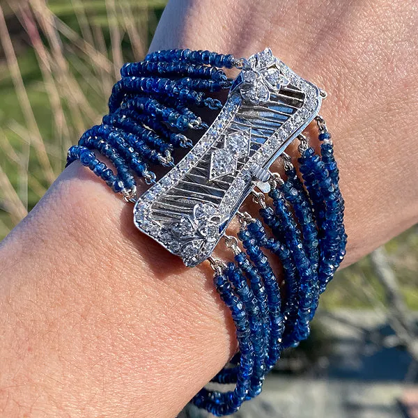 Edwardian Sapphire Bead & Diamond Clasp Bracelet