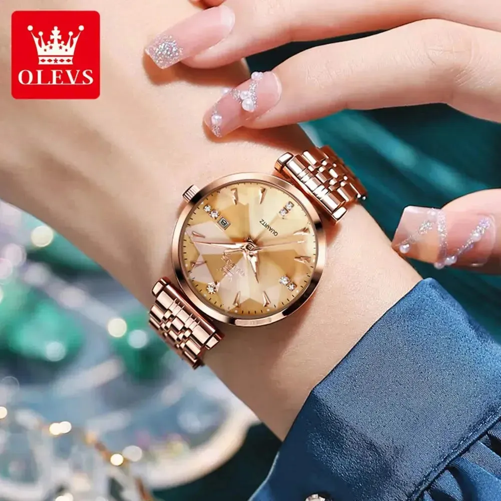 ELEGANCE® 5536 Women Luxury Jewelry Quartz Watch Waterproof Stainless steel Strap Rose Gold Watch for Women Fashion Watch Bracelet Set