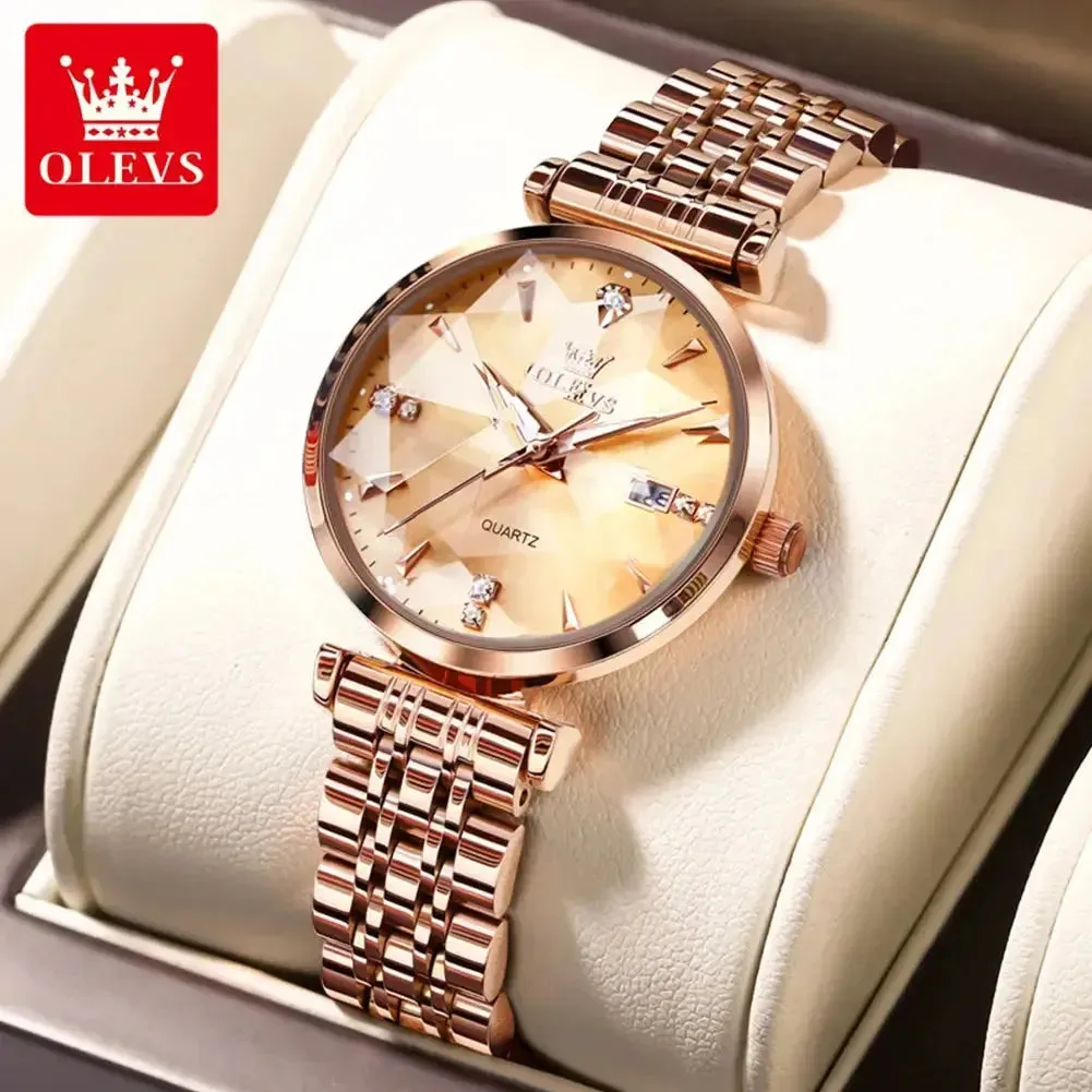 ELEGANCE® 5536 Women Luxury Jewelry Quartz Watch Waterproof Stainless steel Strap Rose Gold Watch for Women Fashion Watch Bracelet Set