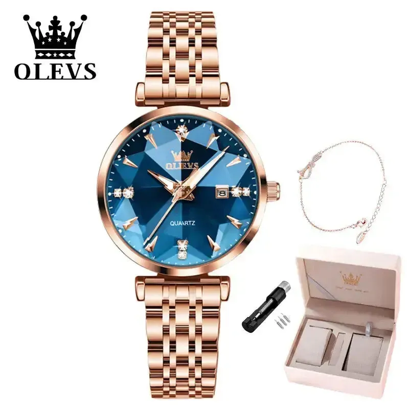 ELEGANCE® 5536 Women Luxury Jewelry Quartz Watch Waterproof Stainless steel Strap Rose Gold Watch for Women Fashion Watch Bracelet Set