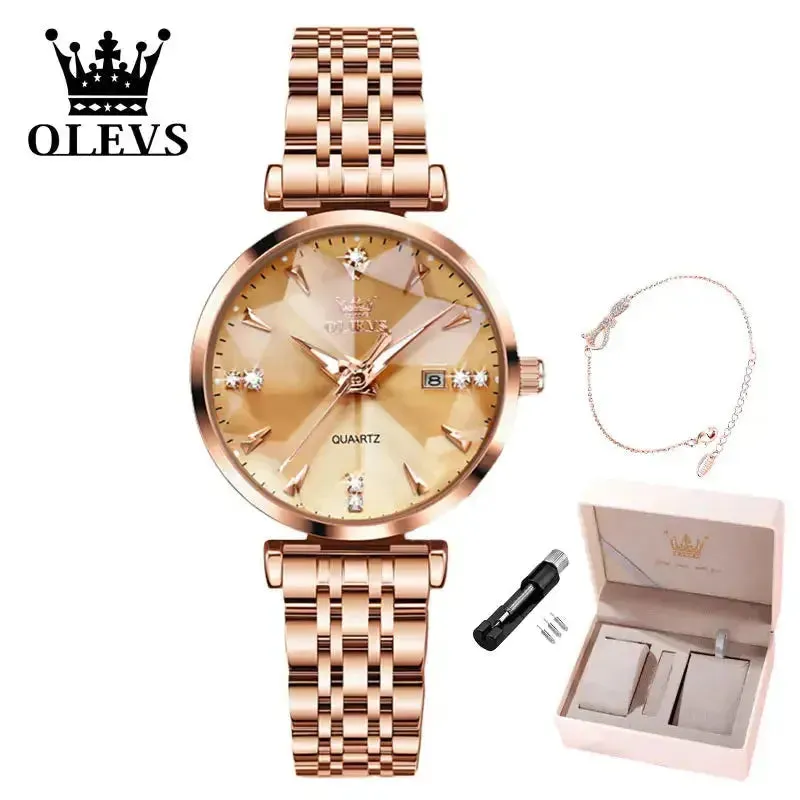 ELEGANCE® 5536 Women Luxury Jewelry Quartz Watch Waterproof Stainless steel Strap Rose Gold Watch for Women Fashion Watch Bracelet Set