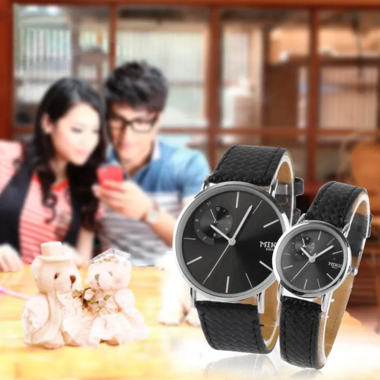 Elegant Black Dial Quartz Leather Watch for Women and Couples