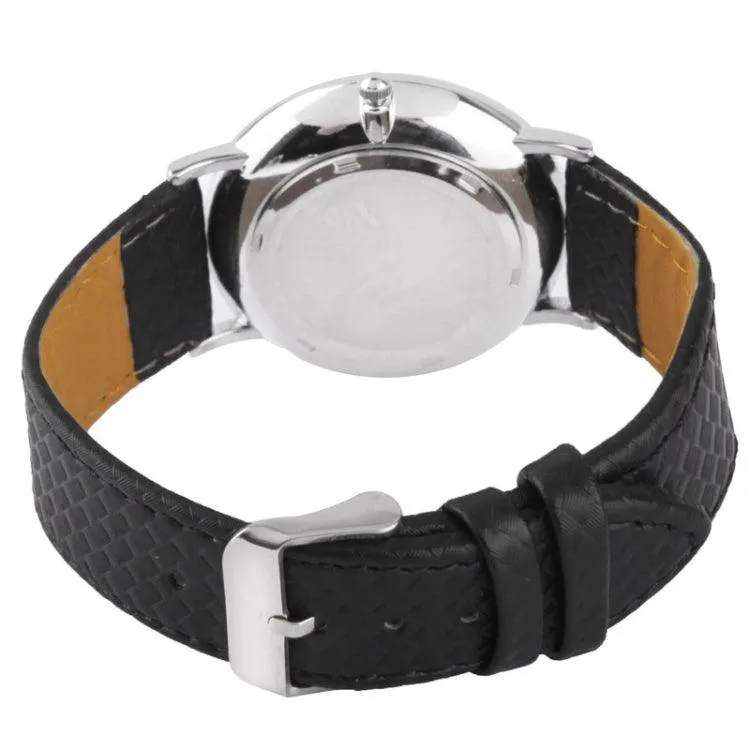 Elegant Black Dial Quartz Leather Watch for Women and Couples