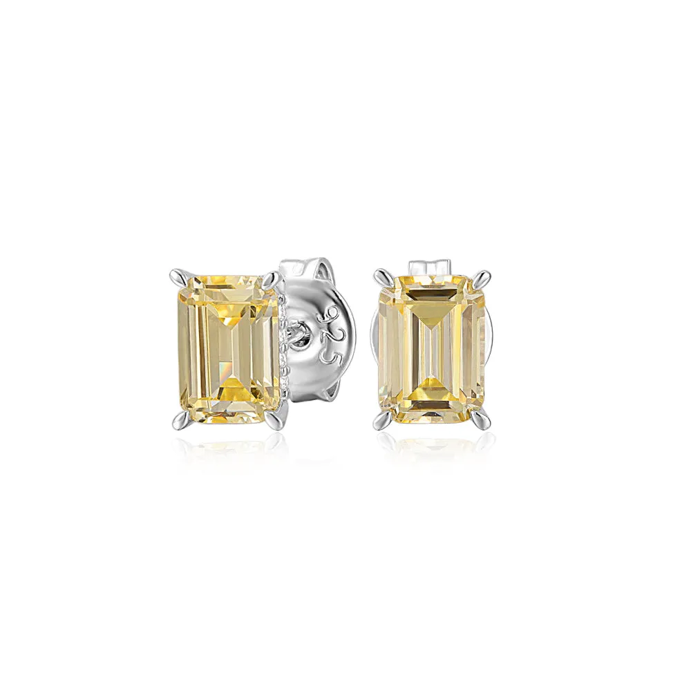 Emerald Cut and Round Brilliant stud earrings with 2.24 carats* of diamond simulants in sterling silver