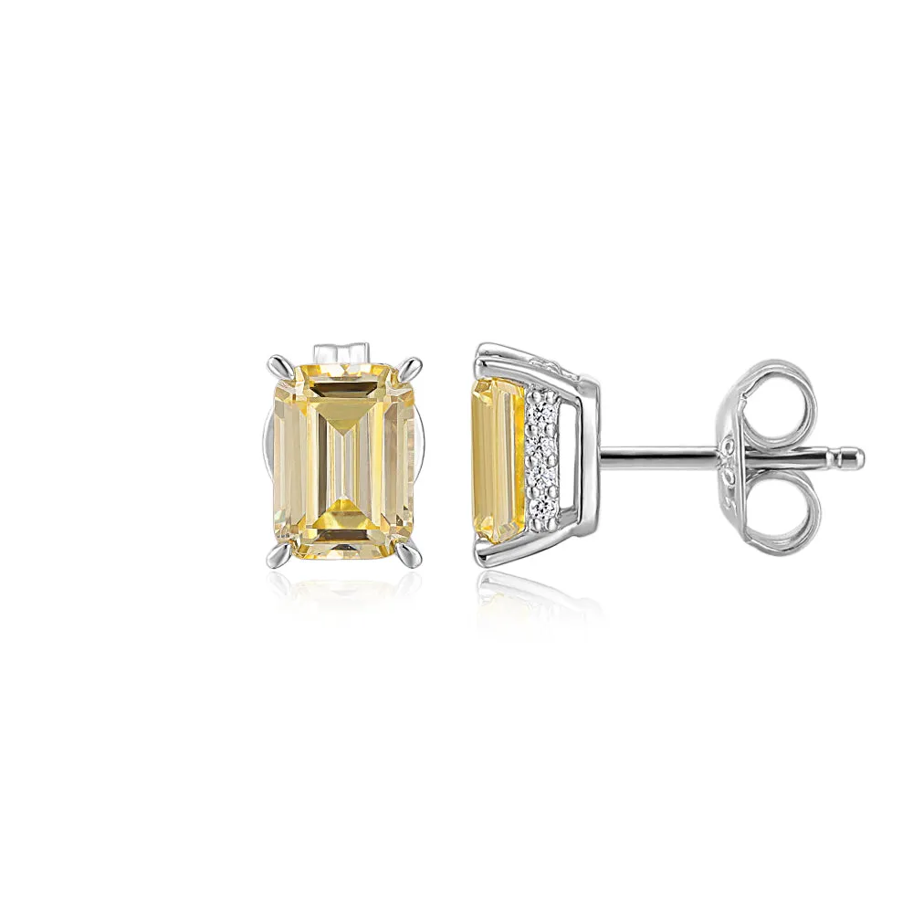 Emerald Cut and Round Brilliant stud earrings with 2.24 carats* of diamond simulants in sterling silver