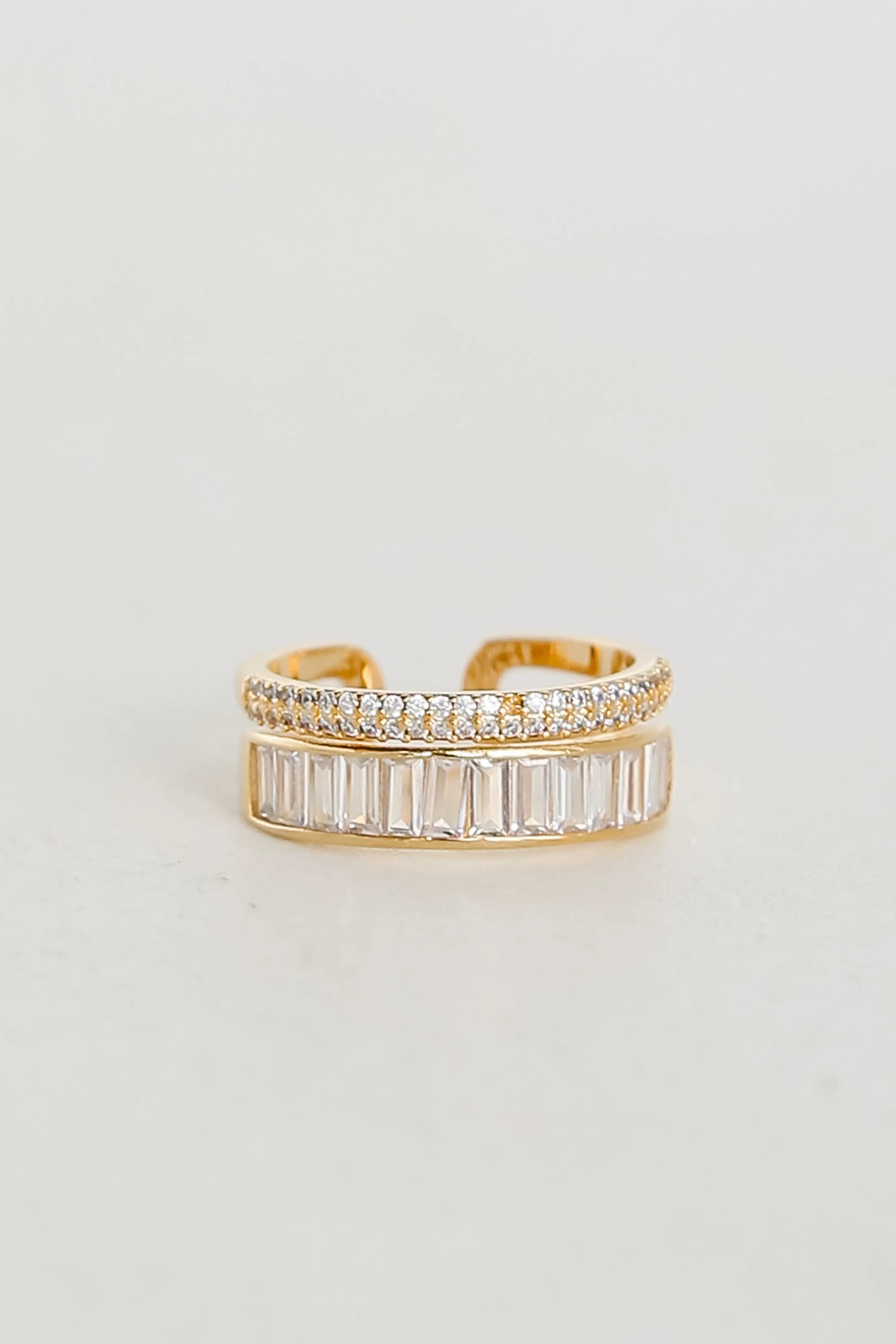 Emily Gold Rhinestone Double Ring