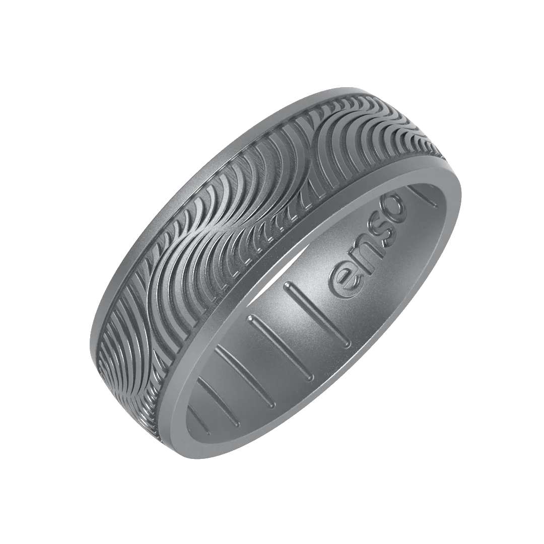 Etched Signature Silicone Ring - Tides - Silver