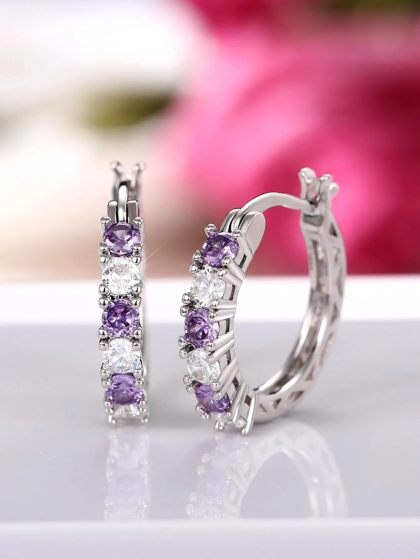 Exquisite Cubic Zirconia Decor Hoop Earrings for Women