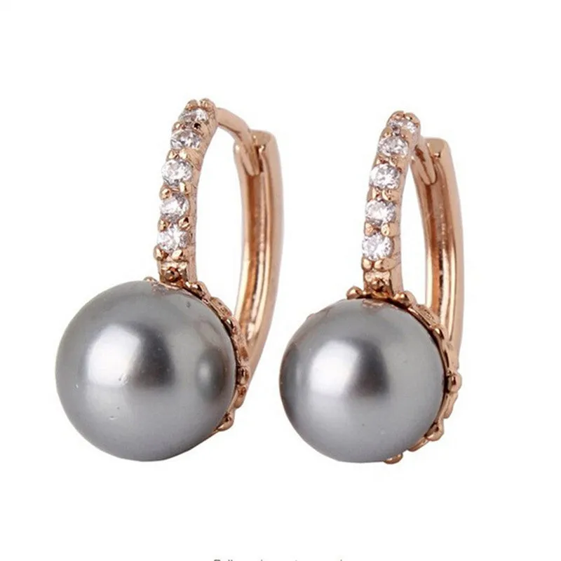 Fabulous Crystal Hoop Earrings for Women White/Gray Simulated Pearl Delightful Wedding Design Huggie Earrings