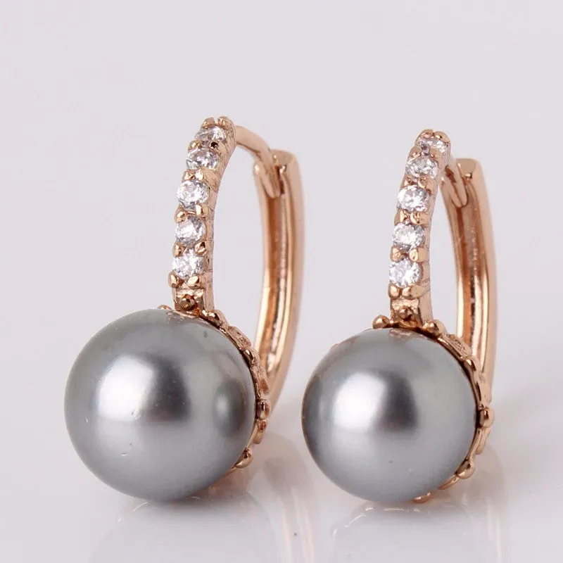 Fabulous Crystal Hoop Earrings for Women White/Gray Simulated Pearl Delightful Wedding Design Huggie Earrings