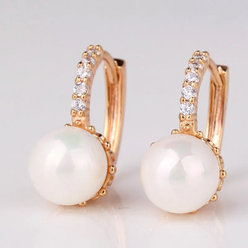 Fabulous Crystal Hoop Earrings for Women White/Gray Simulated Pearl Delightful Wedding Design Huggie Earrings