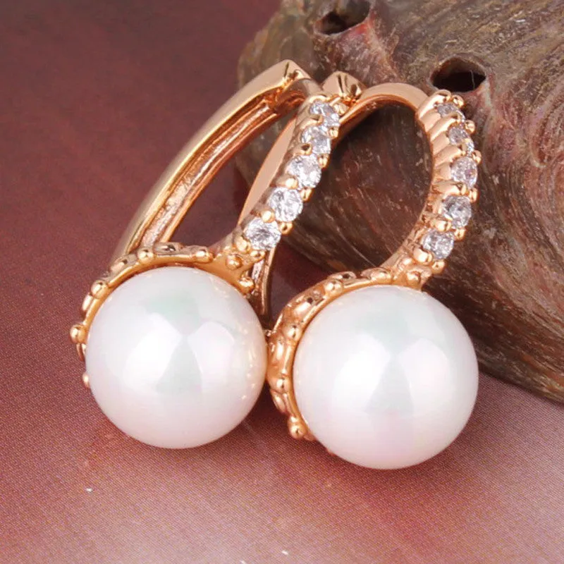 Fabulous Crystal Hoop Earrings for Women White/Gray Simulated Pearl Delightful Wedding Design Huggie Earrings