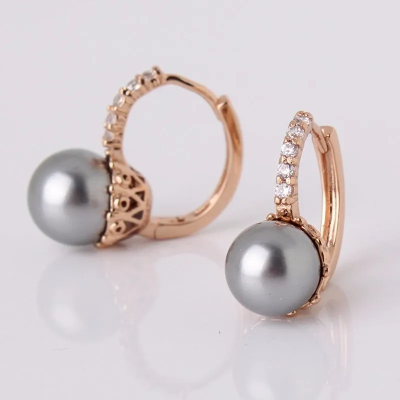 Fabulous Crystal Hoop Earrings for Women White/Gray Simulated Pearl Delightful Wedding Design Huggie Earrings