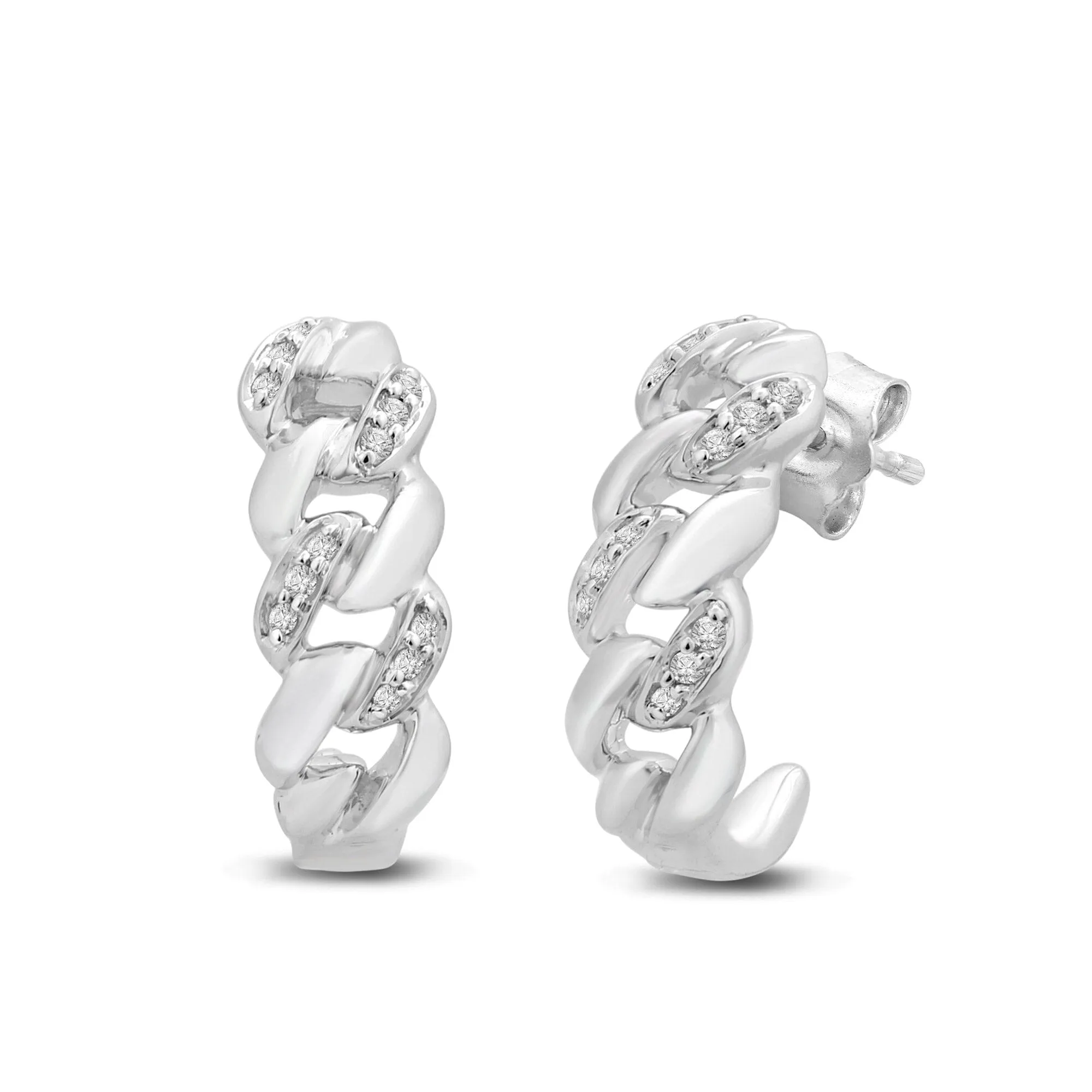 Fancy Link Earrings with 0.10ct of Diamonds in Sterling Silver