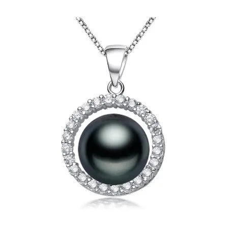 Fashion 925 sterling silver black pearl pendant necklace for women Elegant freshwater pearl jewelry AAAA high quality