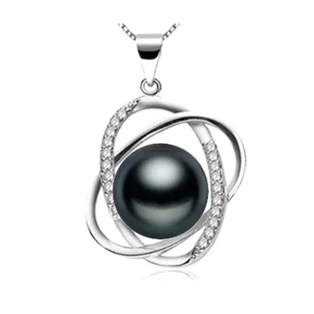 Fashion 925 sterling silver black pearl pendant necklace for women Elegant freshwater pearl jewelry AAAA high quality