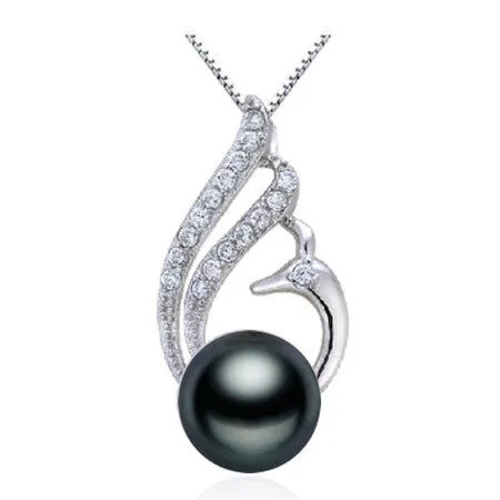 Fashion 925 sterling silver black pearl pendant necklace for women Elegant freshwater pearl jewelry AAAA high quality