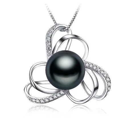 Fashion 925 sterling silver black pearl pendant necklace for women Elegant freshwater pearl jewelry AAAA high quality