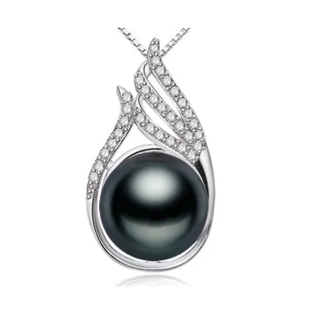 Fashion 925 sterling silver black pearl pendant necklace for women Elegant freshwater pearl jewelry AAAA high quality