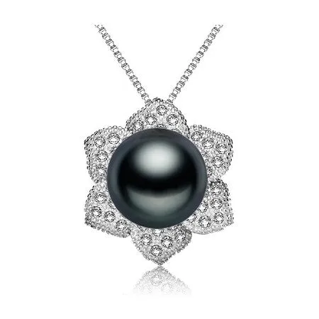 Fashion 925 sterling silver black pearl pendant necklace for women Elegant freshwater pearl jewelry AAAA high quality