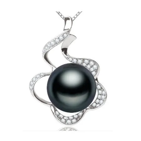 Fashion 925 sterling silver black pearl pendant necklace for women Elegant freshwater pearl jewelry AAAA high quality