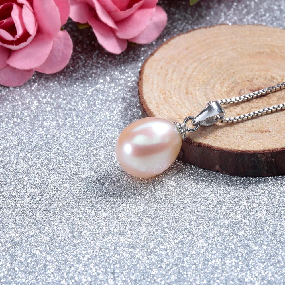 Fashion 925 sterling silver necklace pendant for women genuine freshwater pearl jewelry 8-9mm