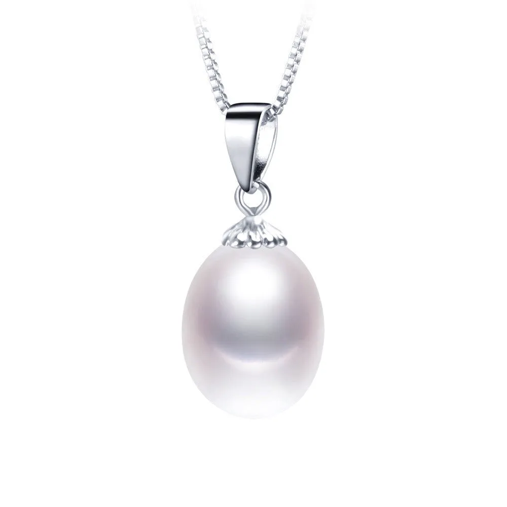 Fashion 925 sterling silver necklace pendant for women genuine freshwater pearl jewelry 8-9mm