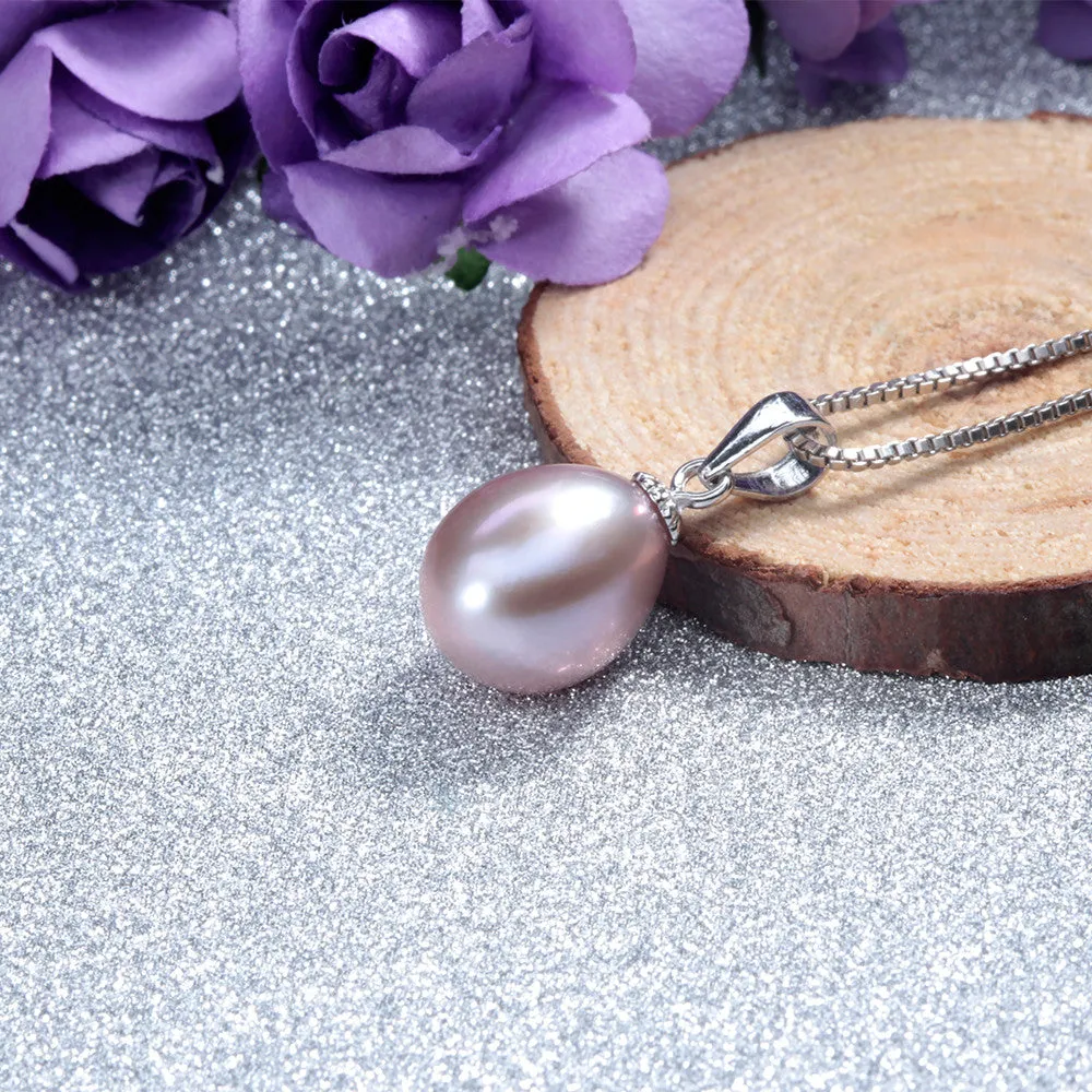 Fashion 925 sterling silver necklace pendant for women genuine freshwater pearl jewelry 8-9mm