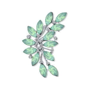 Fashion Aqua Green Marquise Crystal Leaf Brooche Pin for Mother Silver Plated Brass