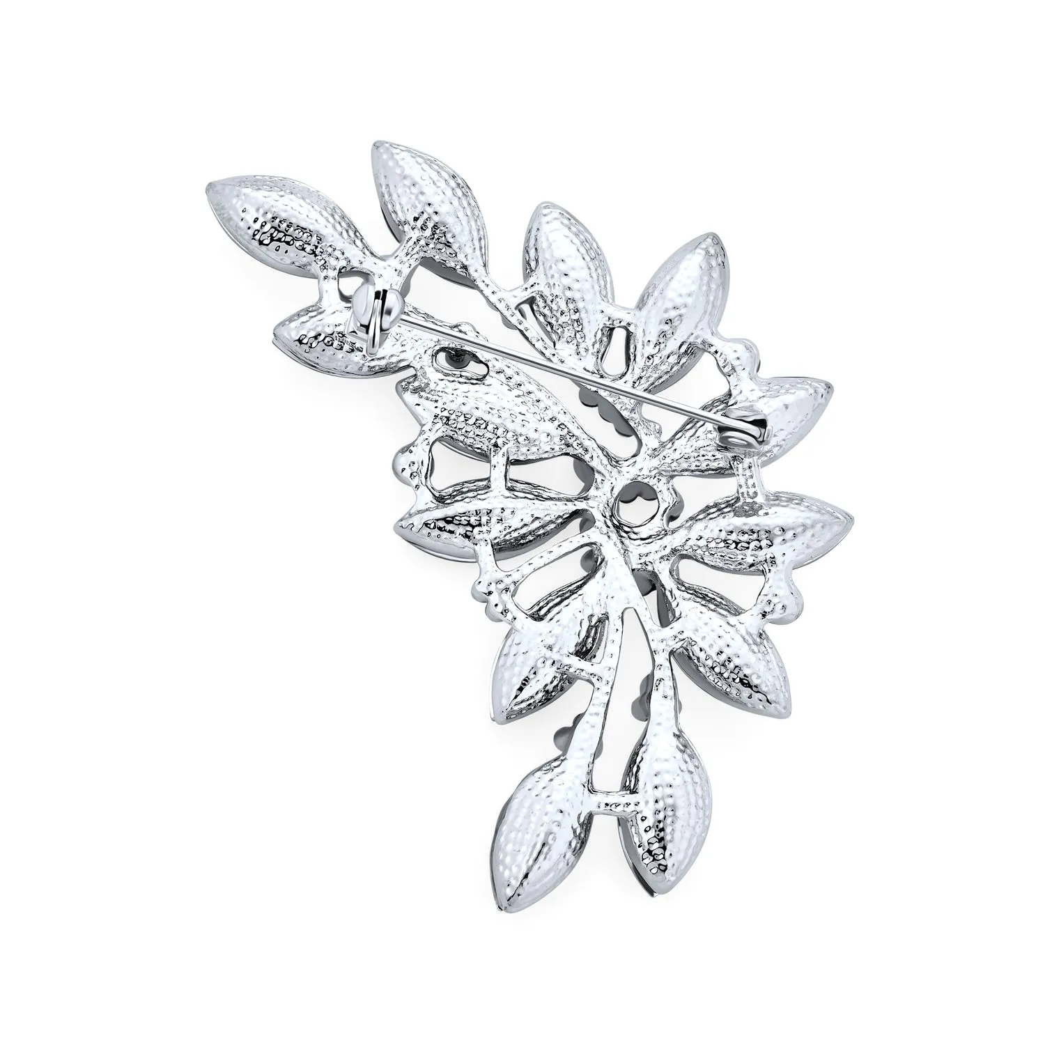 Fashion Aqua Green Marquise Crystal Leaf Brooche Pin for Mother Silver Plated Brass