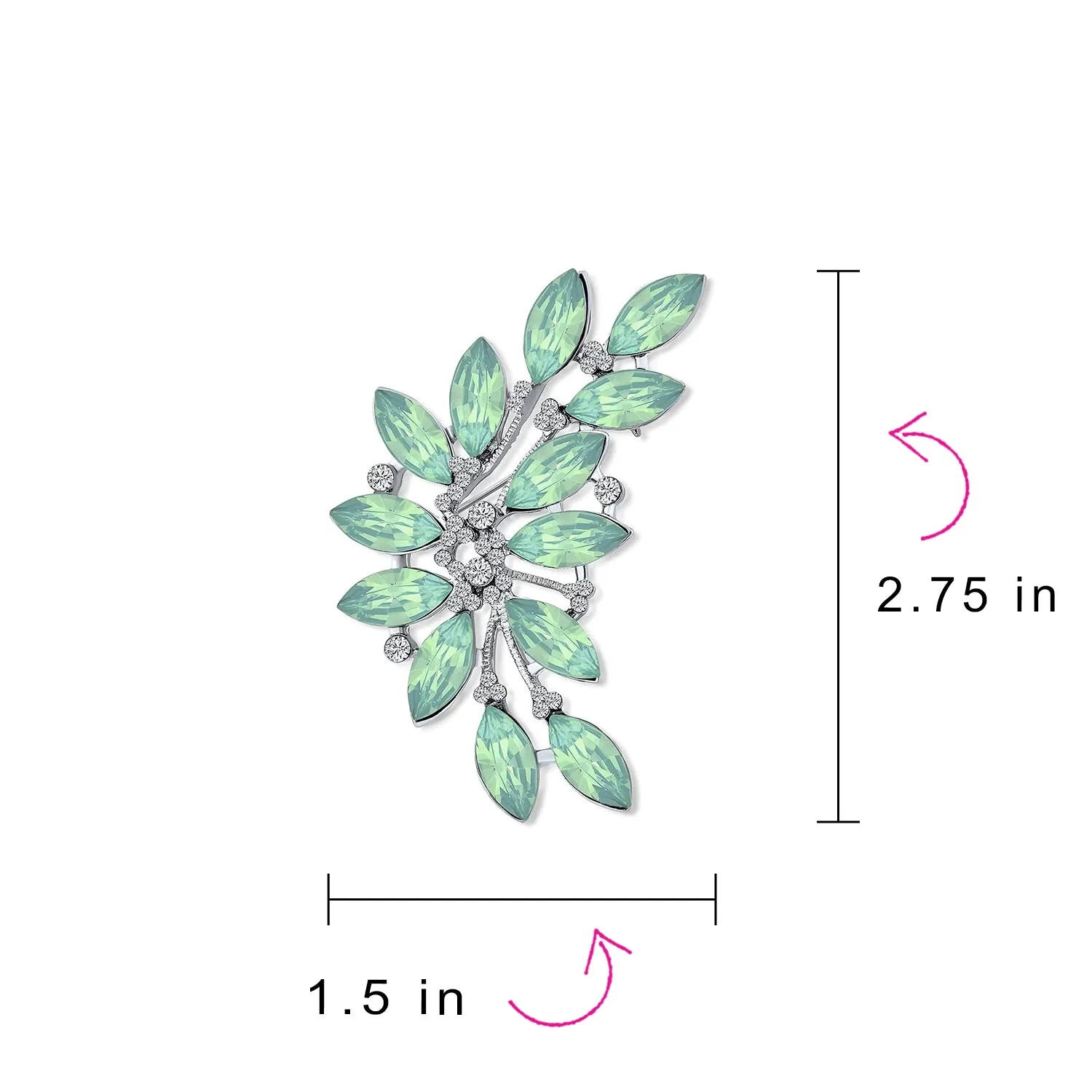 Fashion Aqua Green Marquise Crystal Leaf Brooche Pin for Mother Silver Plated Brass