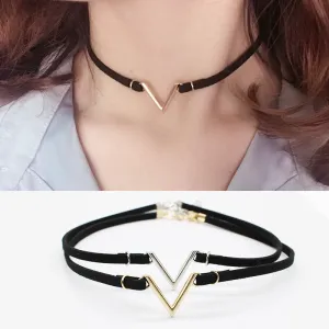 Fashion collar collier V Word shape letter Clavicle Choker Necklaces velvet strip femme statement jewelry for Women ras du cou