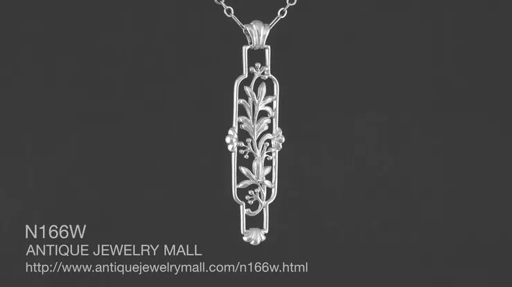 Floral Filigree Art Nouveau Cartouche Pendant Necklace in Sterling Silver