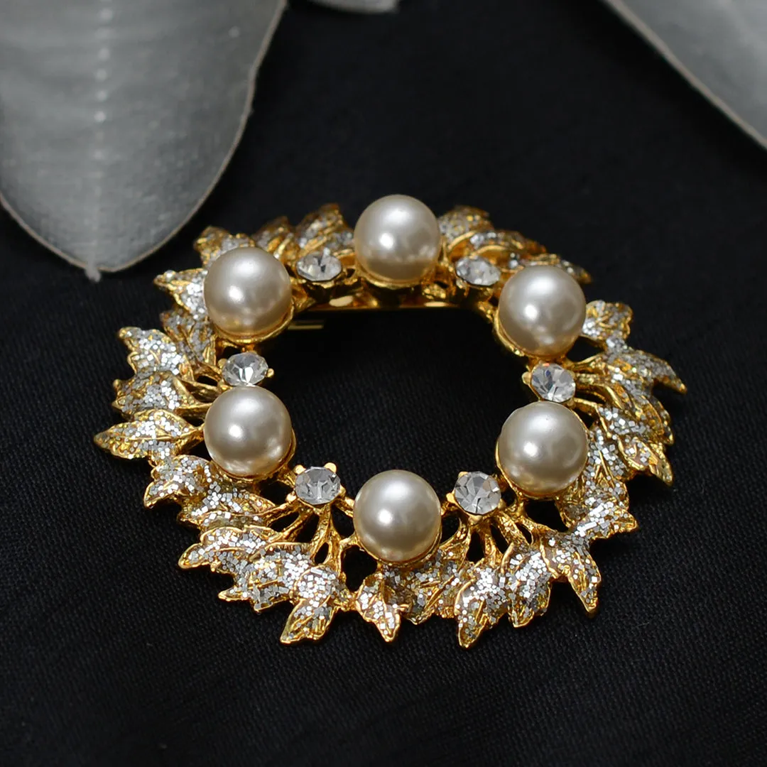 Floral Pearl Stone Studded Brooch