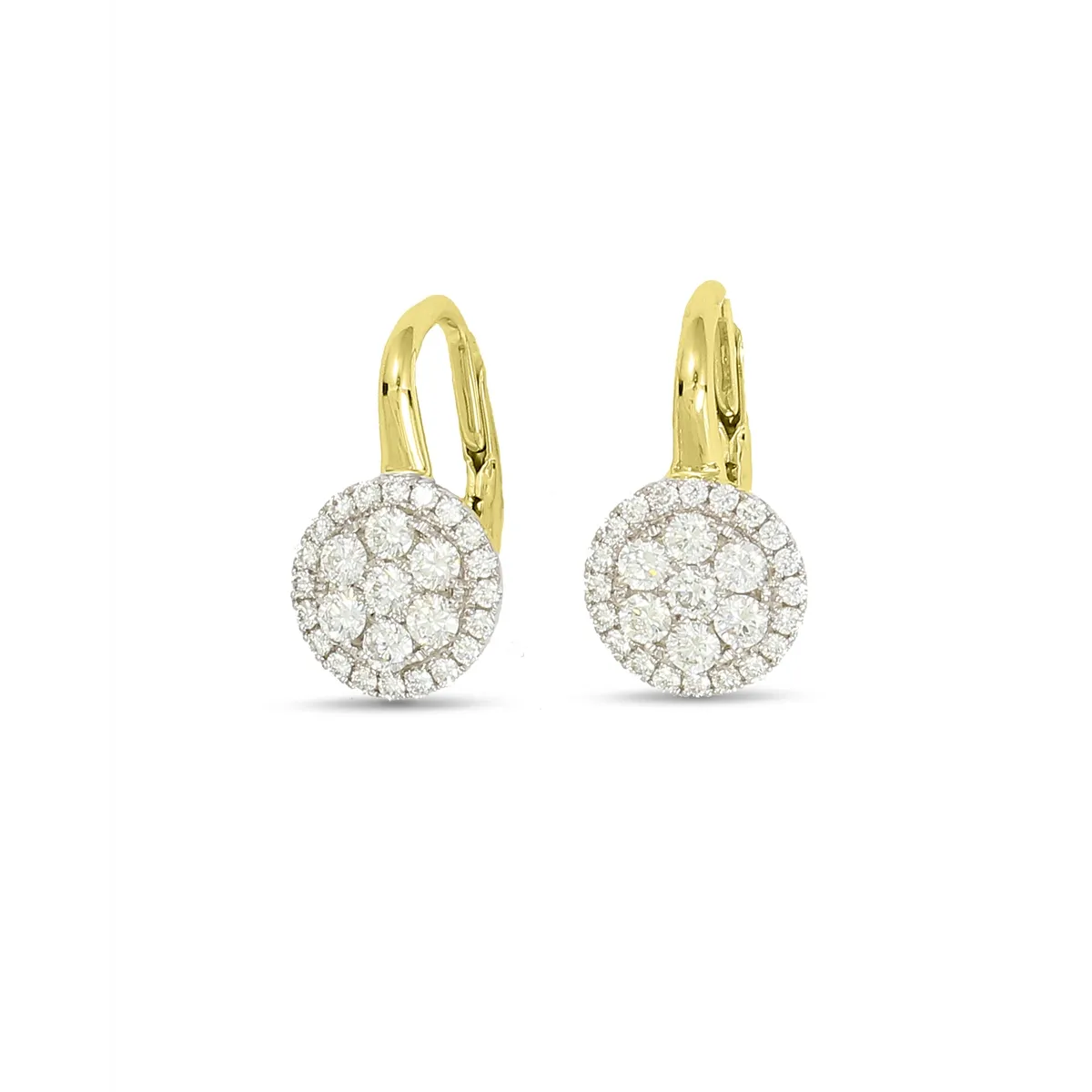 Frederic Sage 14K Yellow and White Gold Round Cluster Firenze Diamond Drop Earrings