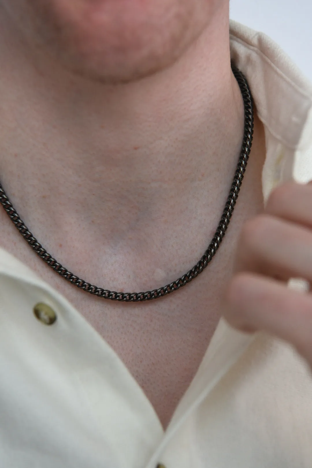 Gents Stainless Steel Black Curb 22” Necklace