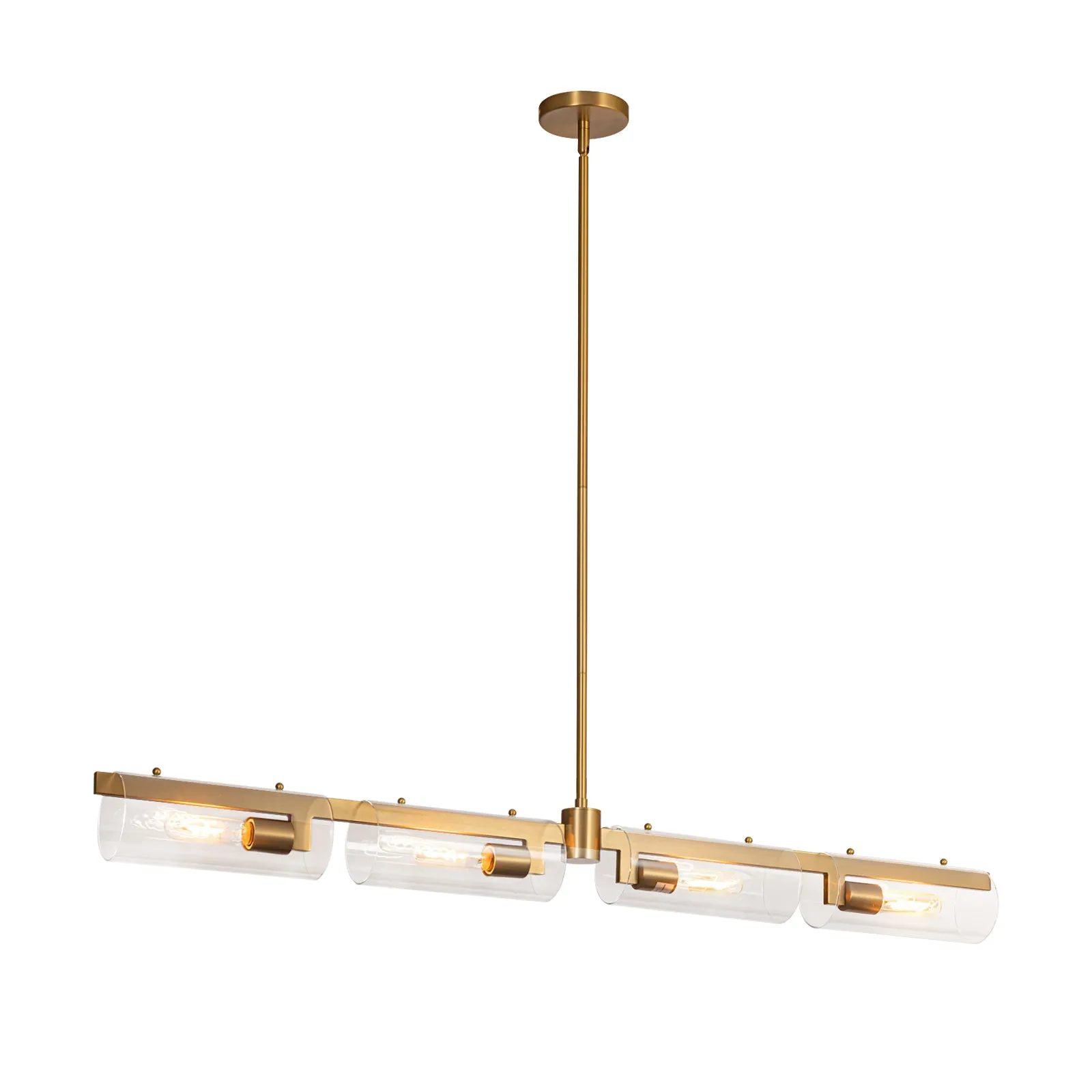 Glowlings 4-Light 49‘’Wide Modern Brushed Gold Clear Glass Linear Hanging Pendant Island Light