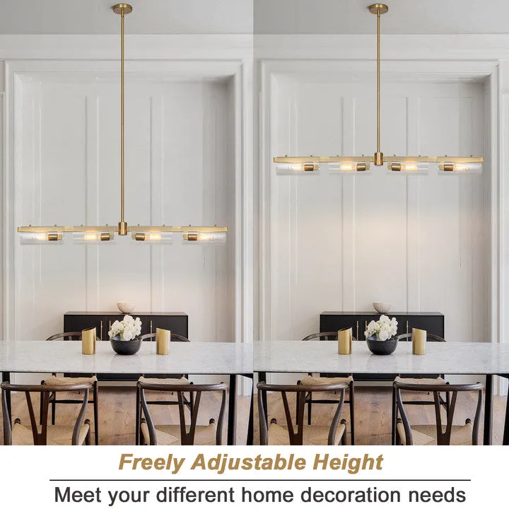 Glowlings 4-Light 49‘’Wide Modern Brushed Gold Clear Glass Linear Hanging Pendant Island Light