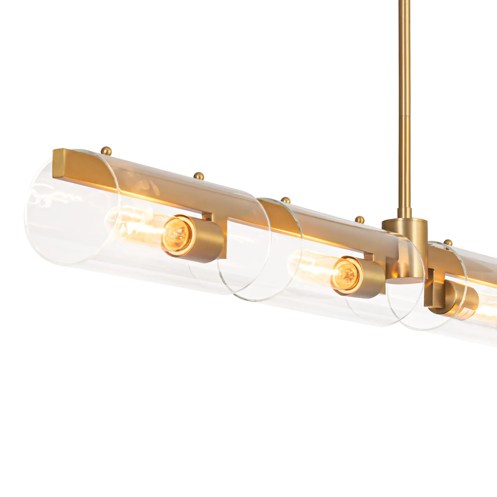 Glowlings 4-Light 49‘’Wide Modern Brushed Gold Clear Glass Linear Hanging Pendant Island Light