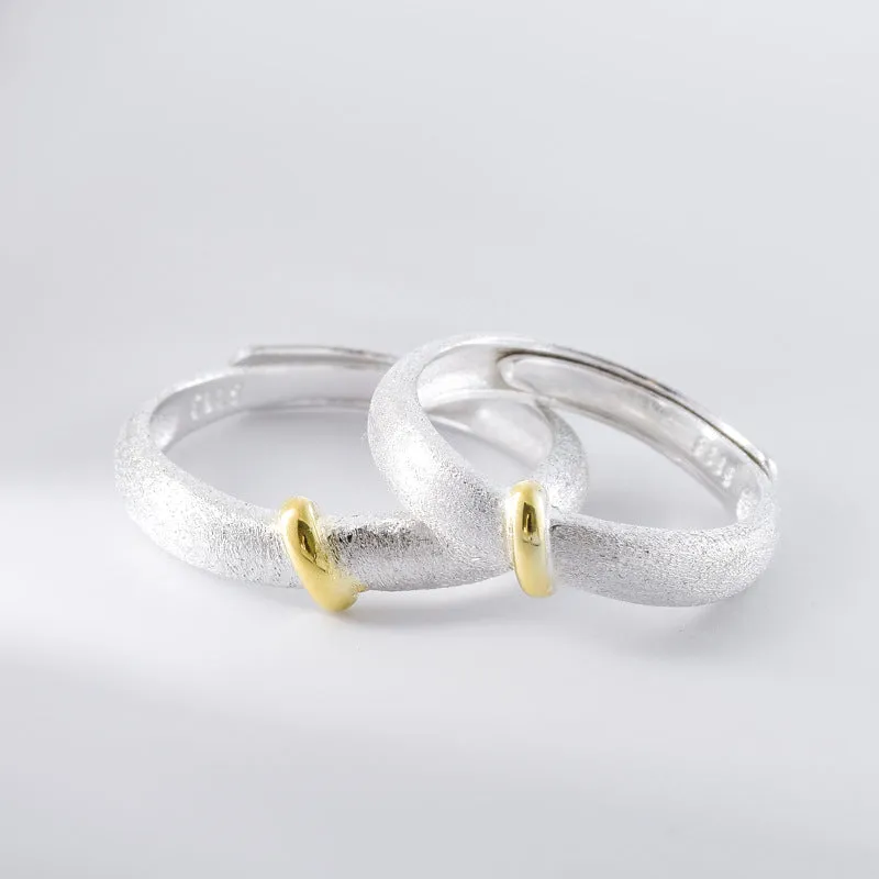 Gold Colour Silk Knot Sandblasting Silver Couple Ring for Women