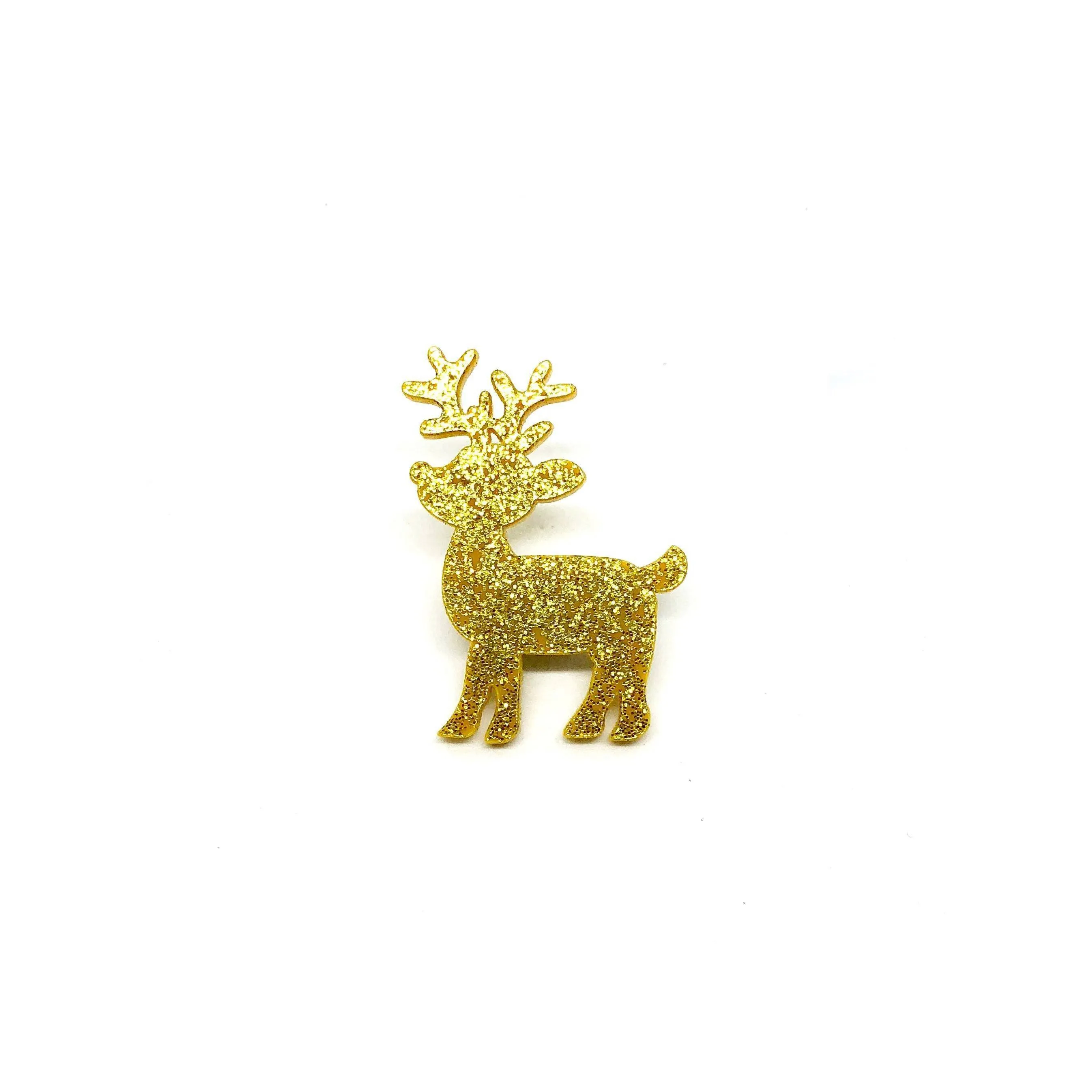 Gold Glitter Deer Laser Cut Acrylic Brooch