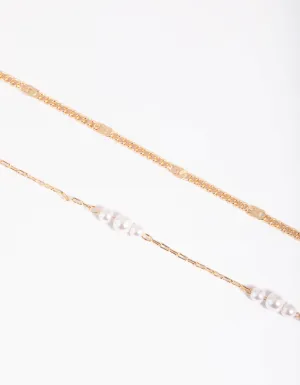 Gold Mini Pearl & Chain Bracelet Set